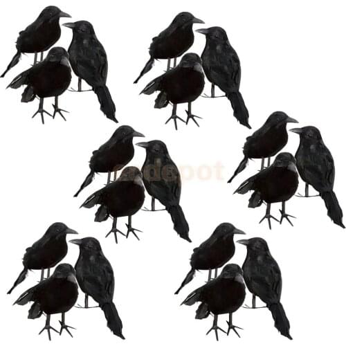 18 pieces Black Feathered Small Crows Birds Ravens Props Halloween Decor