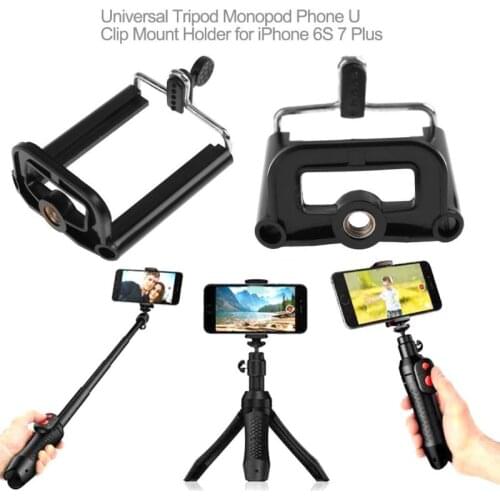 2pcs Universal Tripod Monopod Mobile Phone U Clip Mount Holder for iPhone 6s 7 Plus Samsung S5 iPad Mini 5 Air Phone Holder