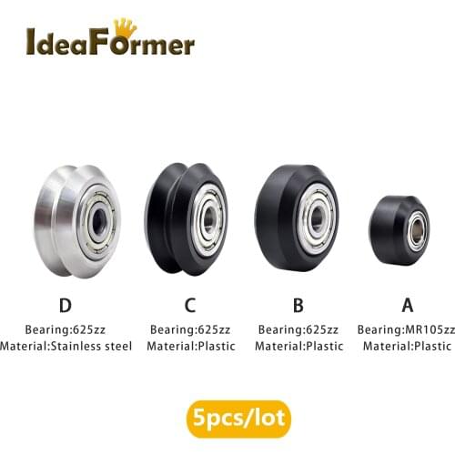 3D Printer 5pcs CNC Openbuilds Plastic Wheel POM MR105ZZ 625ZZ V-slot Bearing Bore 5mm Passive Round Gear Perlin Wheel Pulley