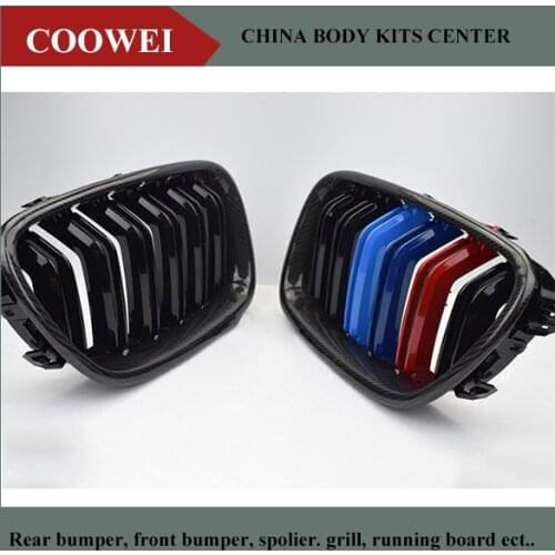 Carbon Fiber F10 Dual Slats M color Front Grille ABS Mesh Inserts for BMW 5 Series 2010 + 518d 520i 525d 528i 530i 535i 550i