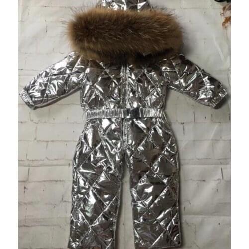 115cm -155cm jumpsuits 2019 Winter Jacket Children jumpsuit duck down Fur hooded girl snowsuit boy Suit set outerwear ski suit