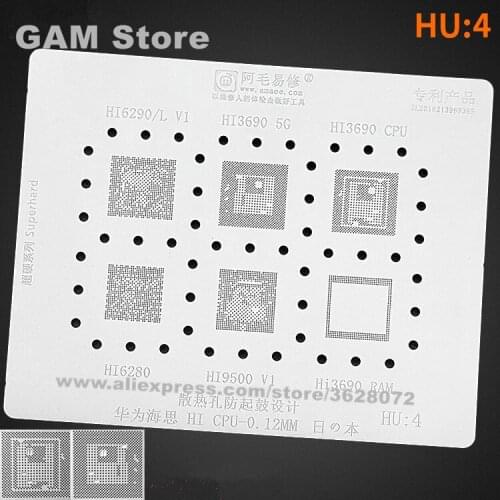 For Huaiwei CPU RAM IC BGA Stencil Hi6290 3690 6280 i9500 Solder Ball HU4 Reball Pins Tin Plant Net Amaoe Square Hole Rework
