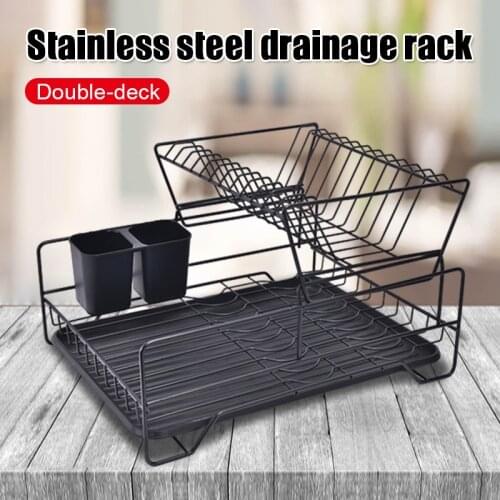 Double Rows Stainless Steel Dishes Drying Rack with Drain Board for Kitchen Counter Dishes Rack кухонные аксессуары