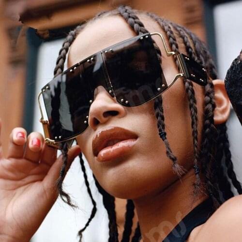Europe and the United States ins street snap hipster rivet sunglasses large box concave shape uv protection sunglasses for lady