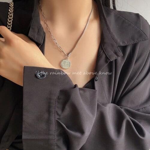 Hip hop Fashion Harajuku letter Coin Pendant Necklace Stainless Steel snake chain Goth Jewelry Women Birthday Gift Wholesale