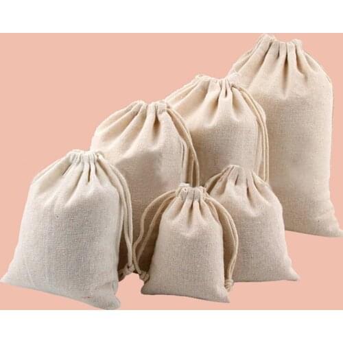 10pcs Cotton Sacks Jute Gift Bags Natural Burlap Gift Candy Drawstring Bags for Handmade Soap Storage Wedding Supply