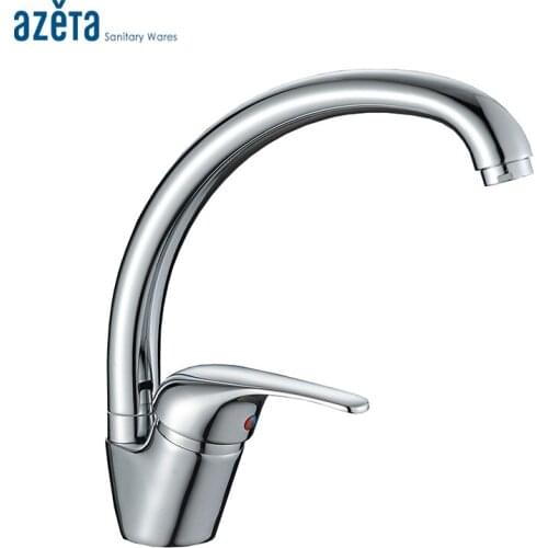 Azeta Faucet Chrome Brass Kitchen Mixer Tap Single Handle Curved Outlet Pipe Taps Kitchen Faucet Free Shipping MK2904B