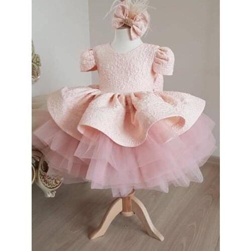 Lovely Infant Girl Dresses O Neck Puffy Tulle Ball Gown Baby Birthday Party Dress For Girls Kid Size 3M-14Y