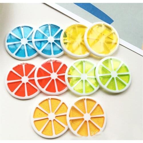 Colorful Glitter Fruit Lemon Slice DIY Jewelry Resin Charms Ornament Accessory 50pcs 35mm Girls Earring Necklace Garment Pendant