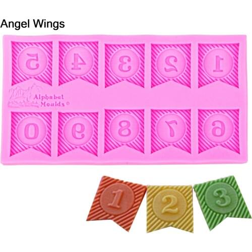 Angel Wings Food grade 3D fondant cake silicone mold Banner Arabic numerals for Reverse forming chocolate decoration tools F1178