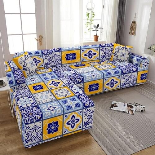 Moroccan Mandala Elastic Sofa Covers for Living Room Stretch Couch Cover Floral Lattice Sectional Sofa Slipcover 1/2/3/4-seater