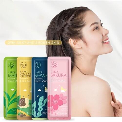 LAIKOU Face Sleeping Mask Green Tea Repairing Cherry blossom Moisturizing Seaweed Anti-aging Snail Oil-Control Essence Skin Care