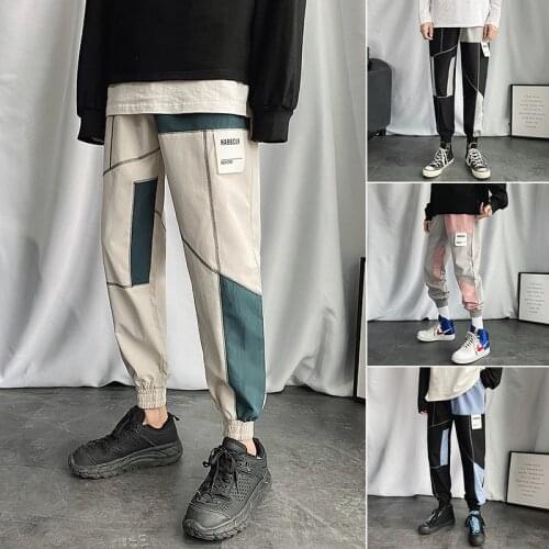 Men Patchwork Ankle-length Casual Pants Mens Spring Hip Hop Joggers Male Trousers Fashion Clothes Oversized