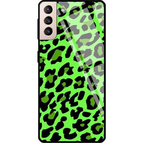 Neon Green Leopard Tempered Glass Case For Samsung Galaxy S21 Ultra Note 20 S8 S9 S10 Note 10 Plus S20 FE