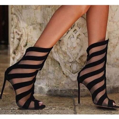 New Fashion Sexy Mesh Gauze High Heels Superstar Women Sandals Stiletto Pumps Gladiator Ankle Boots Summer Shoes Woman
