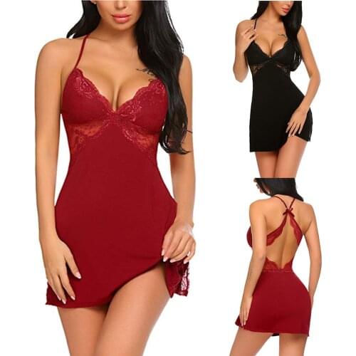 New Sexy Backless Lingerie Womens Lace Satin Silk Sleepwear Pajamas Sex Hot Erotic Nightdress Underwear Lace Sexy Dress