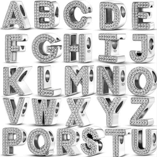 Pandach 100% Real 925 Sterling Silver Letter Alphabet A-Z Charm Name Bead Fit Original Bracelet Pendant Jewelry CMC030