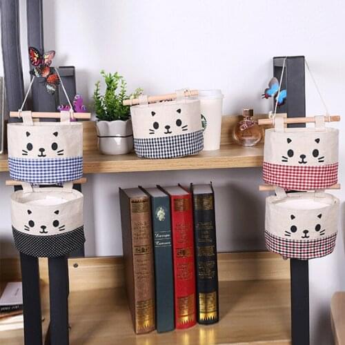 Cotton Linen Storage Home Wardrobe Hang Bag Door Wall Pouch Cosmetic Toys Organize Pocket stationery Contain for Room