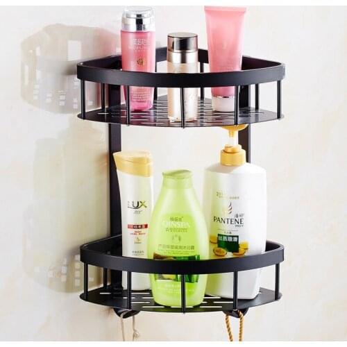 Bathroom Shelf Aluminum Bathroom Shower Rack 2 Tiers Black Bath Shower Shelf Shower Caddy Rack Holder Wall Mounted Corner shelf