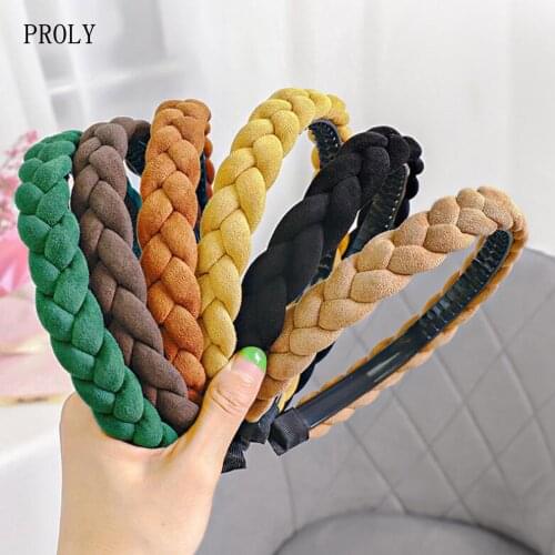 PROLY New Fashion Women Headband Suede Braid Headwear Solid Color Turban Adult Solid Color Non-slip Teeth Hair Accessories