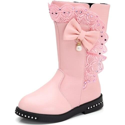 Fashion plus velvet high-top girls boots 2020 autumn and winter warm long boots for girls big kids students leather boots