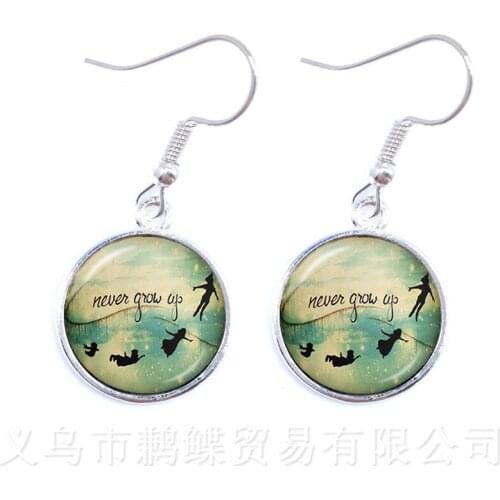 2018 New Peter Pan Never Drop Earrings Grow Up Quote Earrings Jewelry Ear Nail Glass Cabochon Earrings Creative Gift