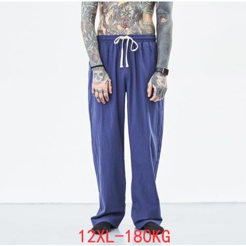 Spring summer men wear home sleep pants cotton linen chinese style pants vintage Straight plus size 12XL 9XL 11XL pants Stretch