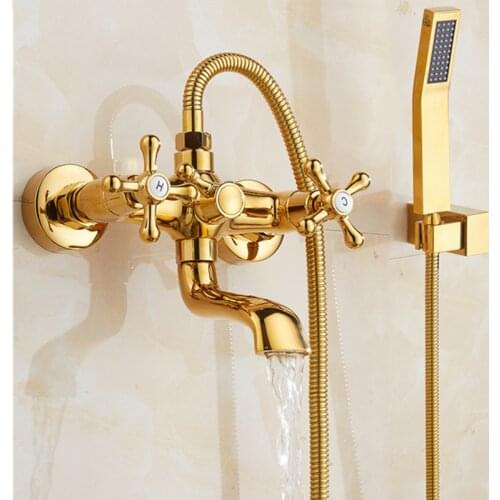 Laso Bathtub Faucets Gold Bath Shower Set cold hot Shower taps Bathtub Mixer Tap Dual Contral Shower Wall Mounted For Bathroom