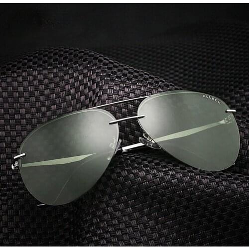 New Aluminum Polarizing Sunglasses Men Driving Fishing Sunglasses Men Green Simple Frameless Sunglasses