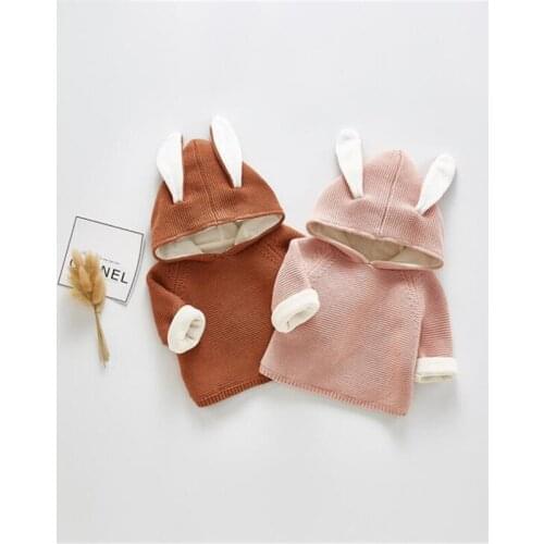 Baby Girl Sweater Hooded Rabbit Baby Girl Winter Clothes Thick Fleece Baby Costume Infant Girls Sweaters Toddler Boys Sweater