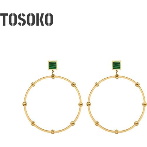 TOSOKO Stainless Steel Jewelry Square Acrylic Stud Earrings Rings Drop Earrings Womens New Year Exaggerated Earrings BSF370