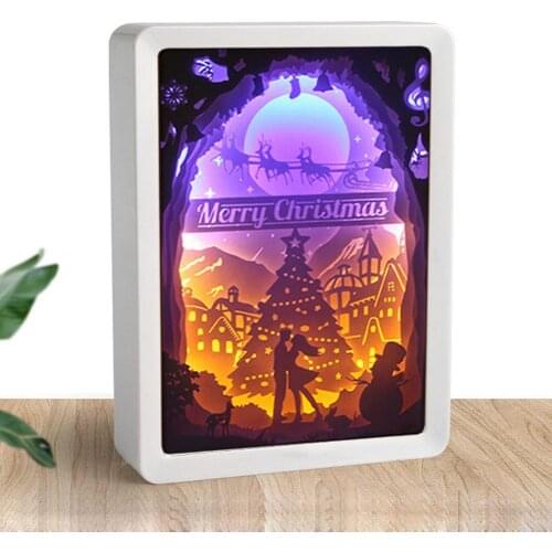 Christmas Thanksgiving Day Valentines Day 3D Paper Carving Crafts Decoration Home Decor Lamp Papercut Light Shadow Box