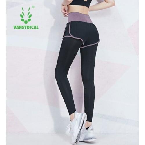 VANSYDICAL 2 in 1 Yoga Pants Women Sports Compression Running Tights Female Gym Training Breathable Polyester Workout Leggings