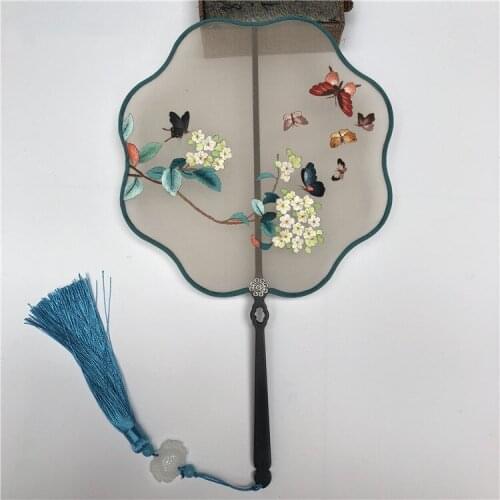 Handmade Double-side Embroidery Chinese Hand Fan Decoration Natural Mulberry Silk Fan Dance Bamboo Handle Women Fan Gift