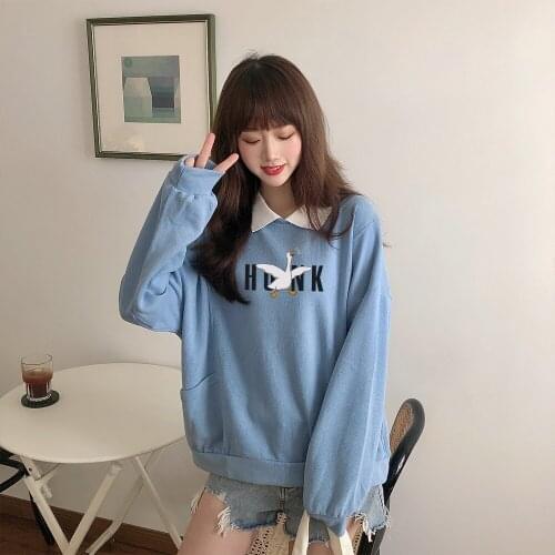Vintage Sweatshirt Loose Kawaii Hunk Goose Hoodie Harajuku Vintage Polo Collar Oversized Hoodies Long Sleeves Polo Sweetshirt
