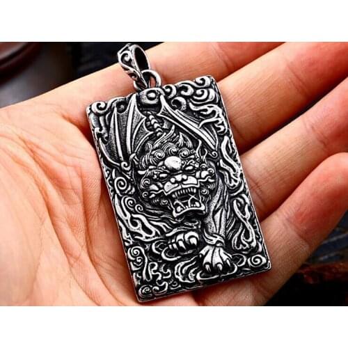 Iron and Steel Soldier Ethnic Style Jewelry Kirin Gods and Animals Eight Diagrams amulet Stainless Steel Necklace Pendant
