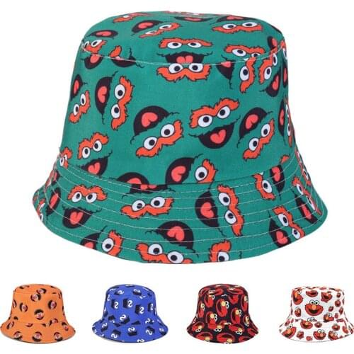 Women Fashion Cartoon Printing Bucket Hat Men Fisherman Hat Unisex Seasons Outing Cotton Breathable Sun Hat Adult Foldable Hat