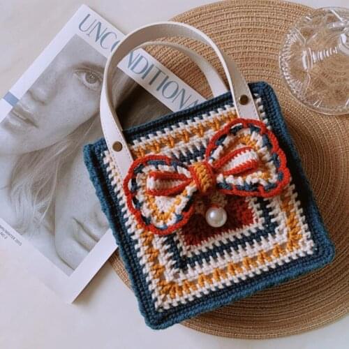 Women Handbag Handmade Yarn Crochet Exclusive Design Fashion Soft Bowknot Lady Shopping Shoulder Bag