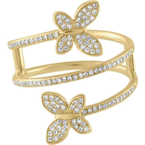 Micro pave cz long Butterfly Ring Female Index Finger & Middle Finger Top Quality Rings Open Ring For Women Jewelry Gifts