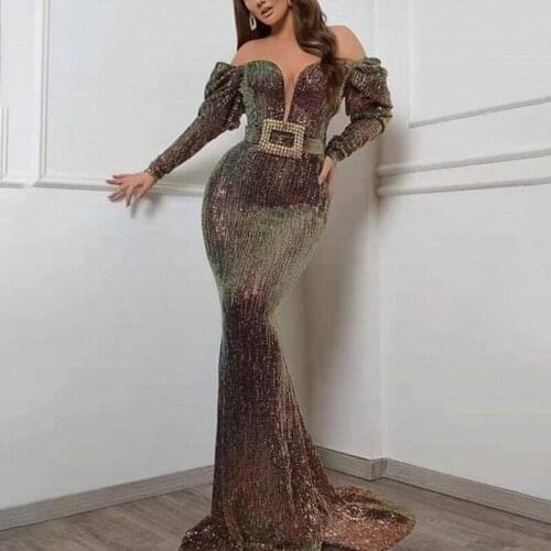 New style womens night sequins bare shoulder floor length women bridesmaid dress