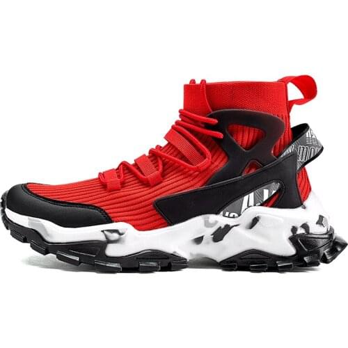 2021 High Top Sock Sneaker Lightweight Comfortable Outdoor Walking Red Black White Male Footwear Chaussure Running Shoes for Men