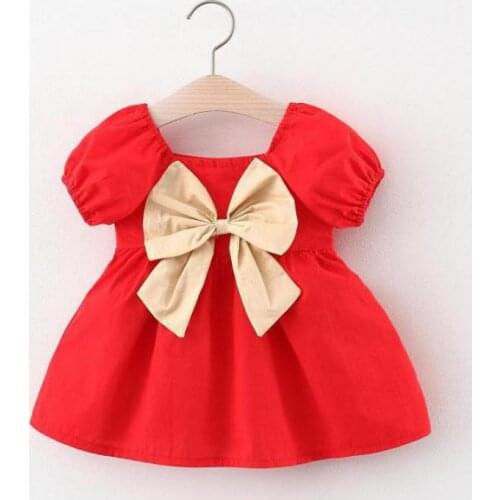 2021 Girls Dress New Summer Princess Baby Clothes Cotton Childrens Dresses With Bow Short Sleeve Blue Clothing 0-4y Kid Outfits