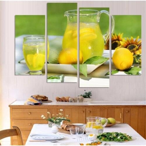 4 panel Paintings and Frames for Kitchen In Fruit Lemon Modern Modular Picture on the wall Interior art Decoration Canvas Prints