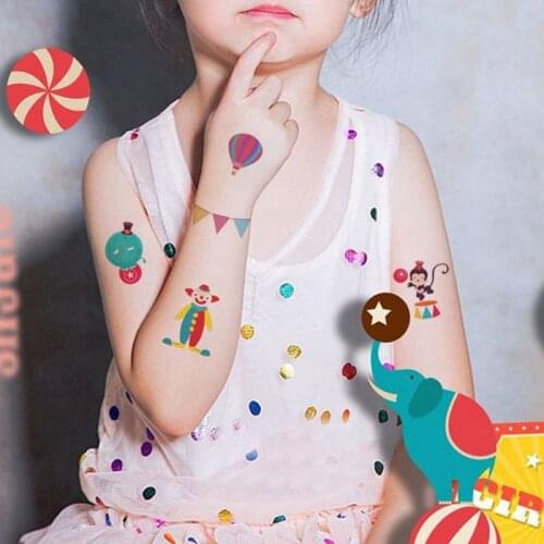 C5AA 8 Sheets Cartoon Animal Circus Tattoo Stickers Kids Cute Temporary Tattoos Art Children Birthday Kids Bachelorette Party