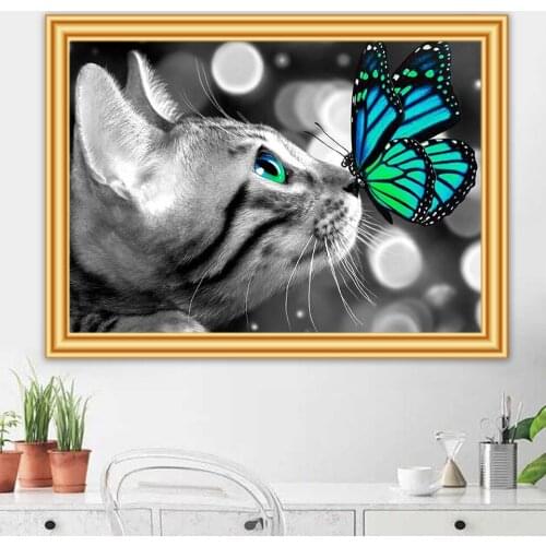5D DIY Diamond Painting Cat Butterfly Cross Stitch Full Drill Square Round Embroidery Mosaic Art Picture Crystal Home Decor Gift