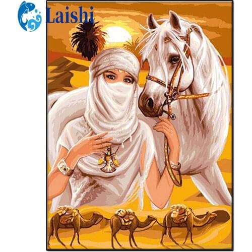 DIY Diamond Painting Sunset, ancient egypt businessman and horse Embroidery Full Mosaic Rhinestone Craft Lovers for Home Decor