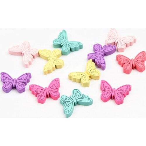 DIY 40pcs 21mm Mixed Color Wooden Beads Sweetness Butterfly Shape Wood Beads for jewelry Making