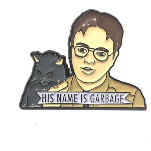 Dwight Schrute Quotes Cartoon Enamel Pin With Black Cat Brooch American Situation Comedy Inspired Badge