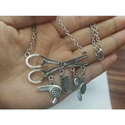 Trendy Jewelry Necklace Hair Dresser Tools Hair Dryer/Scissor/Comb/Mirror Pendants Necklace Barber Shop Present