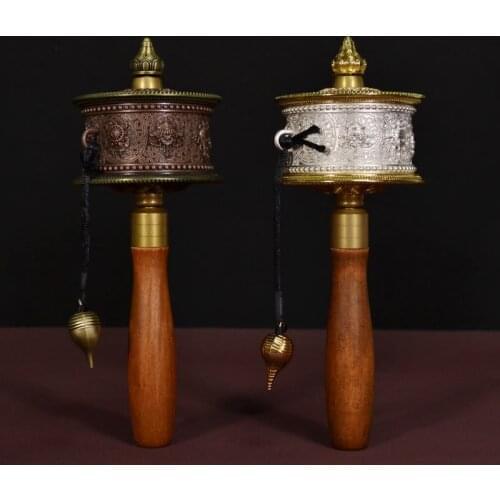 Delicate Esoteric Buddhism RITUAL ITEMS Hand-cranking Prayer Wheel Large Size 20.5 Cm High Grade Alloy Carving Prayer Wheel